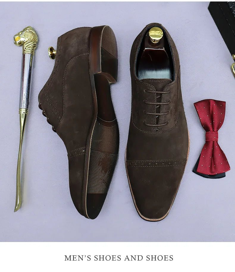 Business Casual Leather Shoes Men's Handmade Three-Joint Genuine Leather Men's Frosted British Suede Leather Lace-Up Men's Shoes