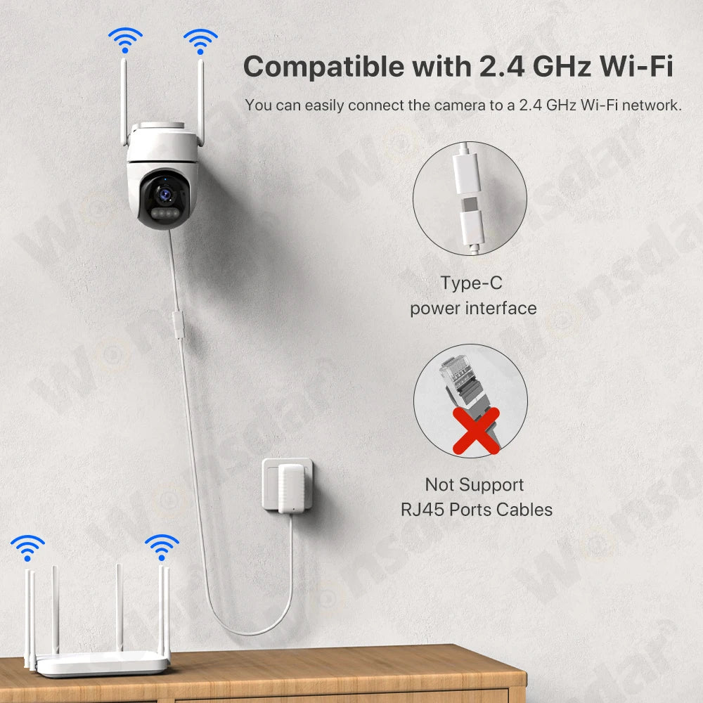 2pcs Quantity 4MP HD IP Camera PTZ WiFi Camera Video Surveillance Home Security Protection Alarm Motion Type-C Detection iCsee