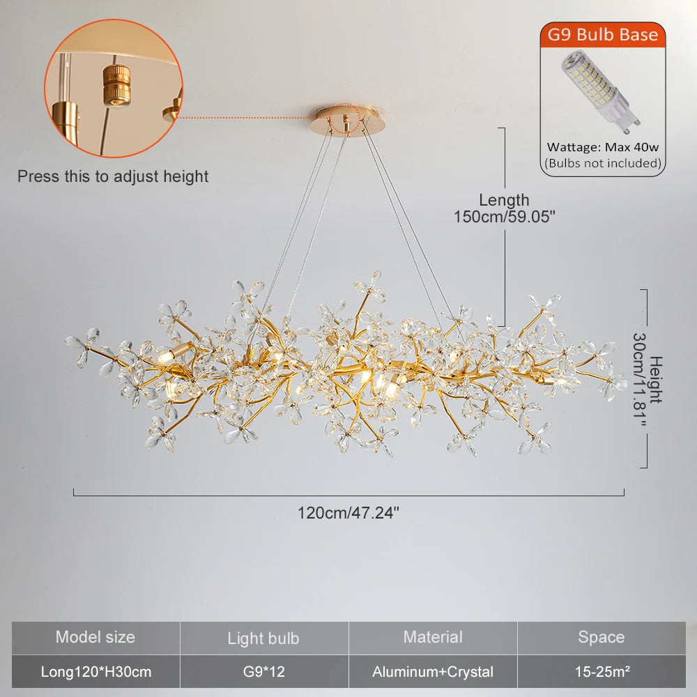 Modern Ceiling Chandelier Light Gold Crystal for Living Room Bedroom Transparent Flower Chandelier Indoor Lights Home Decor