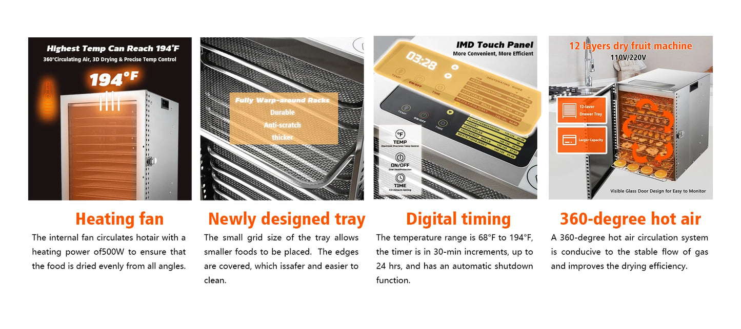 220V 110V Dry Fruit Machine Food Dehydration Dryer Fruit Dryer Commercial Stainless Steel Food Dryer Dried Vegetables Pet Snacks