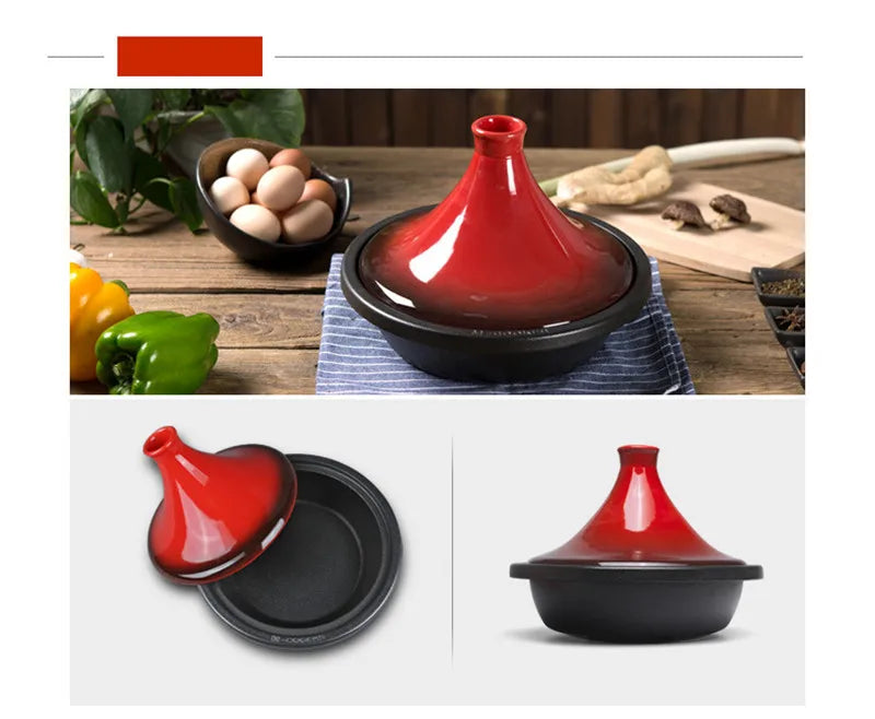 Cast Iron Tagine 2 Quart Moroccan Enameled Cast Iron Tagine With Enameled Cast Iron Base And Ceramic Cone-Shaped Lid Dutch Oven