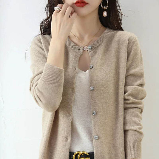 Knitted Cardigan Women's Sweater Autumn And Winter 2022 New Solid Color Coat Round Neck Short Long Sleeve Loose Korean Fashion - AIAZ