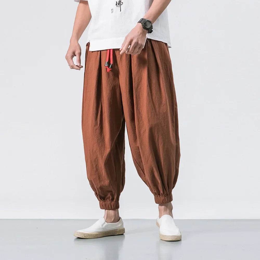 New Trendy Men Harem Pants Loose Oversized Style Cotton and Linen High Quality Jogger Sweatpants Casual Male Trousers - AIAZ