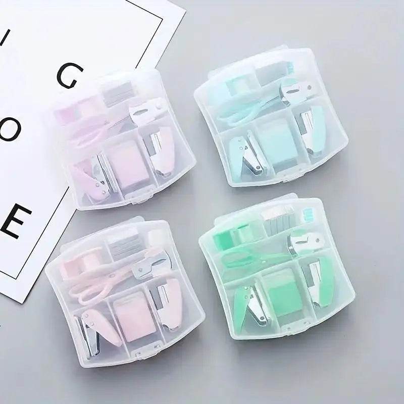 Makaron Mini School Supply Kits Mini Office Supply Kits, Includes Mini Stapler,Scissors, Staple Remover, Staples, Tape Dispenser - AIAZ
