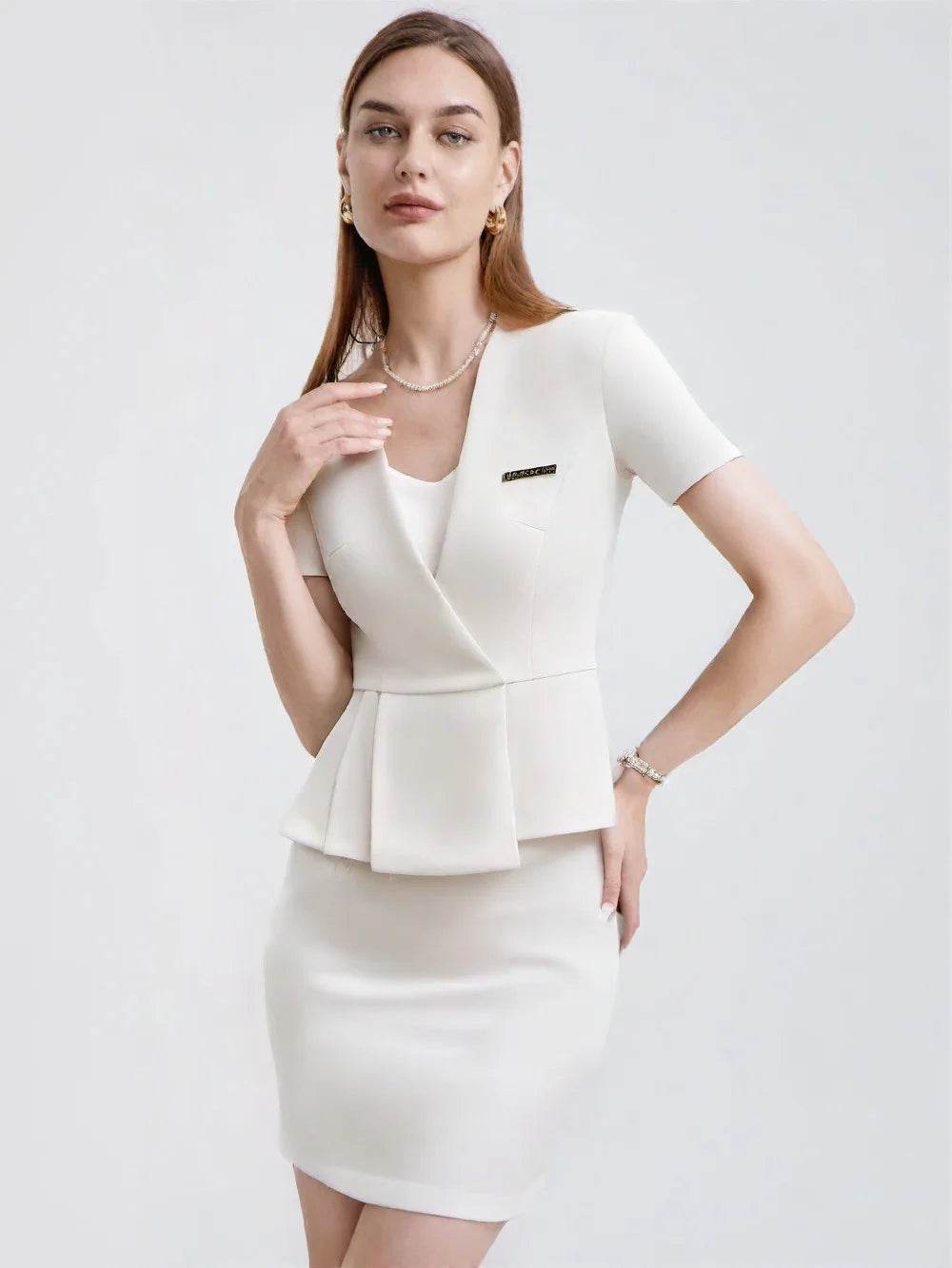 Women's Business Suits Summer Short Sleeve OL Style Office Formal Professional Work Wear Set with Skirt And Tops Career Outfit - AIAZ
