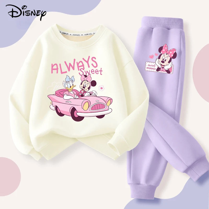 Disney New Minnie Printed Sweatshirt and Sweatpant 2pcs Set for Children Clothing Sets Girls Pullover Two Piece Suit Tracksuit