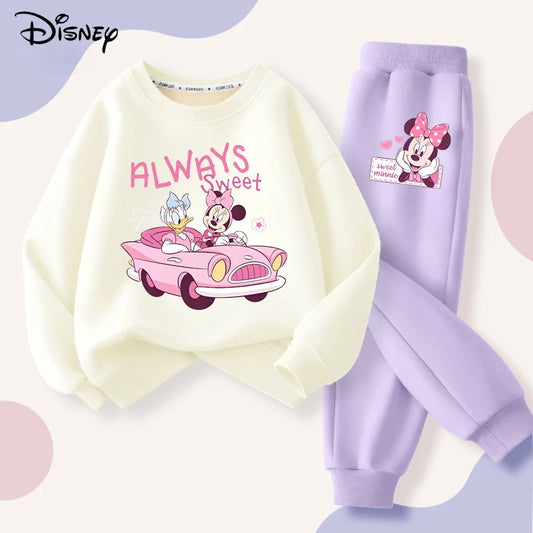 Disney New Minnie Printed Sweatshirt and Sweatpant 2pcs Set for Children Clothing Sets Girls Pullover Two Piece Suit Tracksuit
