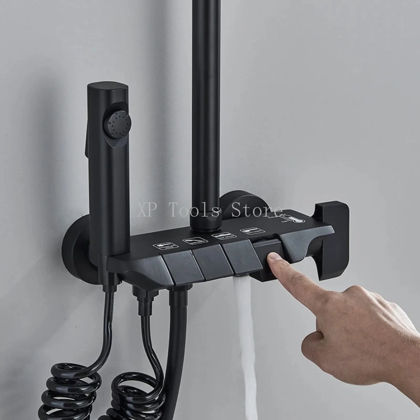 Black Piano Style Shower Set Intelligent Brass Bathroom Faucets Hot Cold Waterfall Tap Rainfall Shower System