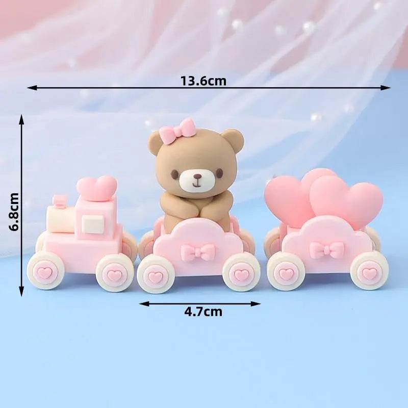 Brown Bear Doll Cake Toppers Happy Birthday Pink Blue Bear Theme Cake Topper for Birthday Baby Shower Wedding Cake Deocrations - AIAZ