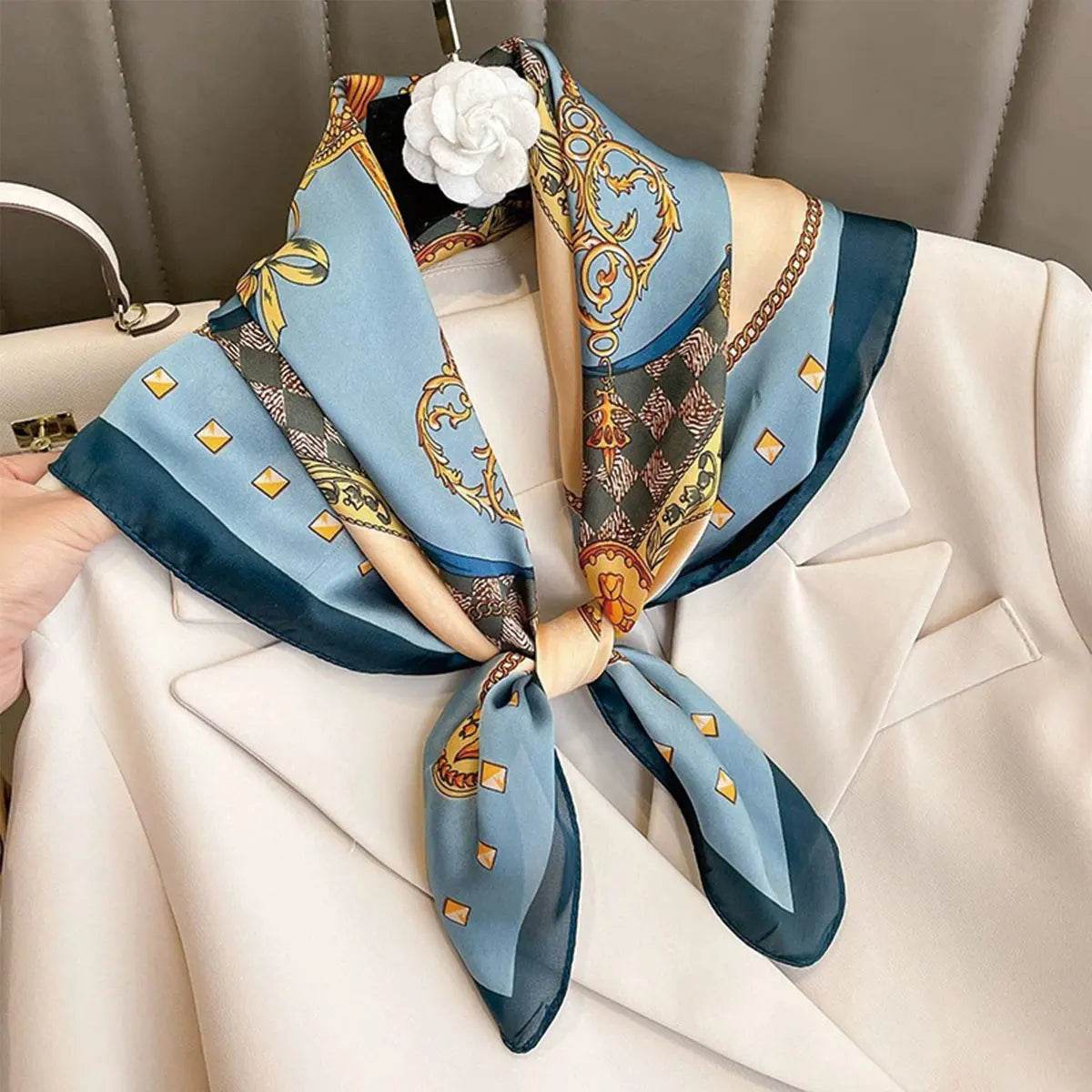 70x70cm Fashionable Korean Style Silk Square Scarf Satin Print Hairband Necktie Hair Accessory Headscarf Versatile Wrap Scarf - AIAZ