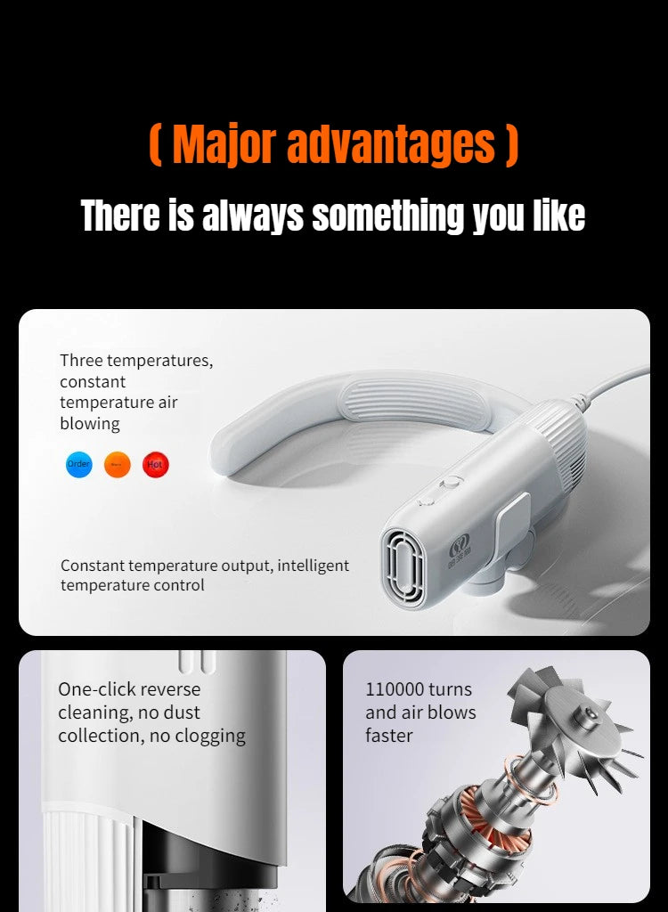 1400W EU Specific Pet Dryer Negative Ion 2-in-1 Hanging Neck/Handheld Hair Drying Blowing for Dog/Cat Bathing Drying&Shaping