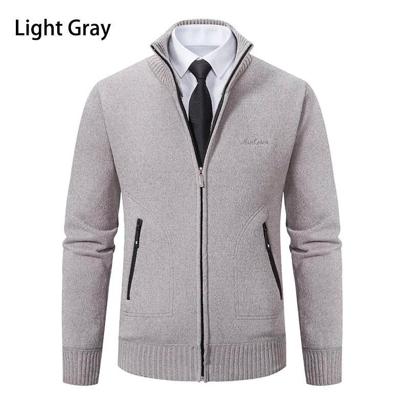2023 Knitwear Spring and Autumn Men's Stand-up Collar Thick Warm Cardigan Sweater Winter Loose Casual Coat - AIAZ