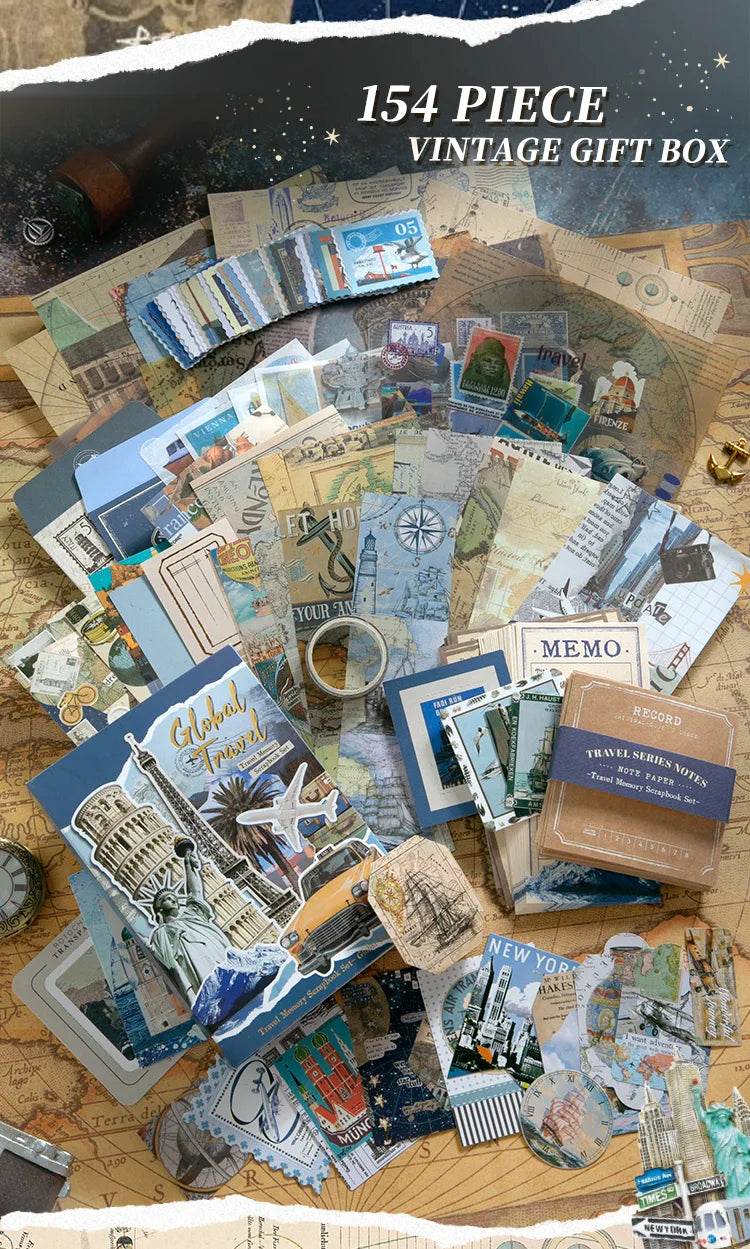 154 Pcs Vintage travel Handbook Gift Boxes School Student Reward Small Gifts Children's Gifts Scrapbook Supplies Stationery Set - AIAZ