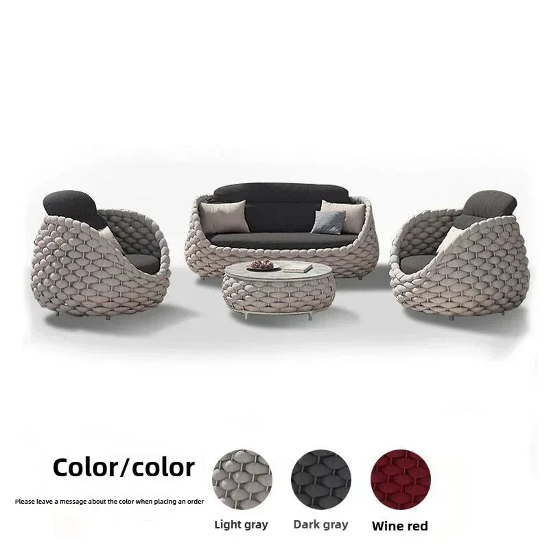 Outdoor Rattan Sofa Courtyard Combination Double Chair Leisure Terrace Villa Living Room Balcony Outdoor Seat Furniture Home