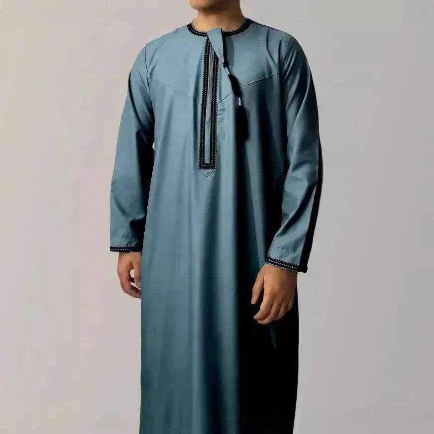 New Men's Muslim Fashion Abayas Dress O Neck Long Sleeve Pullover Kaftan Pakistan Saudi Arab Caftan Islamic Clothing Prayer Robe - AIAZ
