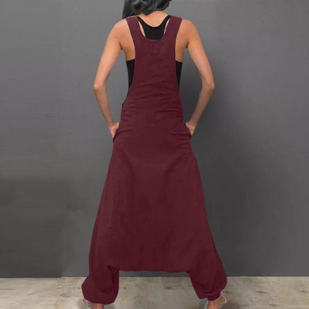 Women Summer Loose Thin Jumpsuits Harem Pants Wide Leg Pants Sleeveless Pockets Bib Jumpsuit Siamese Trousers Large Size S-5XL - AIAZ