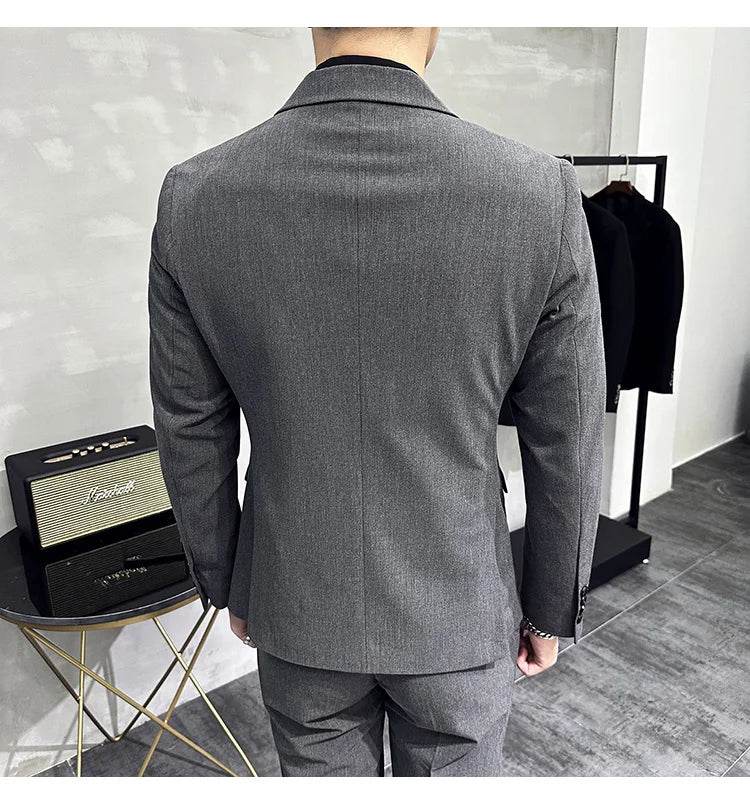 Jackets + Pants / Groom's Wedding Dress Best Fashion Mans Double -breasted Suit Blazer Trousers Male Formal Business Office Suit - AIAZ