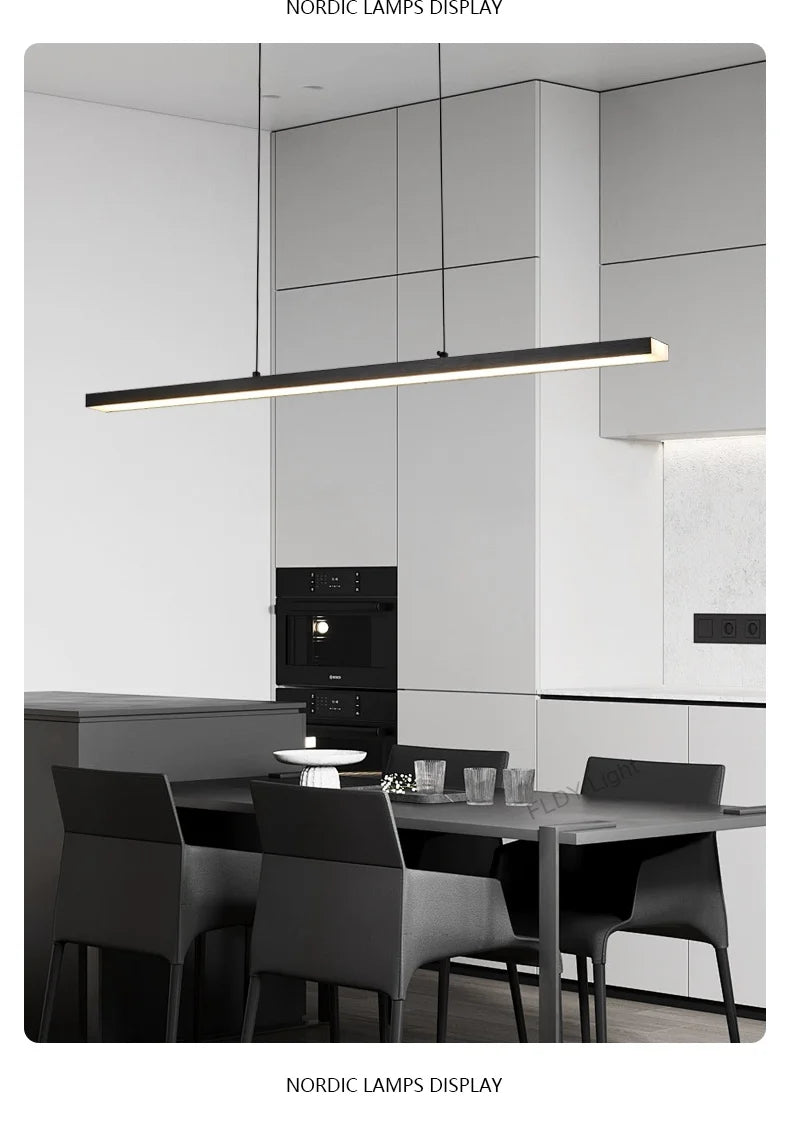 Long strip restaurant chandelier simple modern one-line minimalist ultra-thin bar desk chandelier designer dining table chandeli