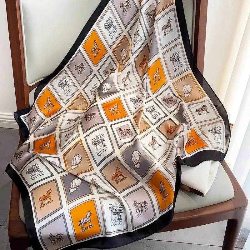 Luxury Silk Shawl Square Scarf for Women Satin Fashion Wraps Neckerchief Female Hair Bands Ribbon Headband Bandana 70X70CM - AIAZ