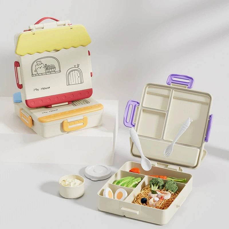 Kids Bento Lunch Box Cute 4 Compartments Food Storage Containers Box Suitable For Microwave Fridge Portable Kids School - AIAZ
