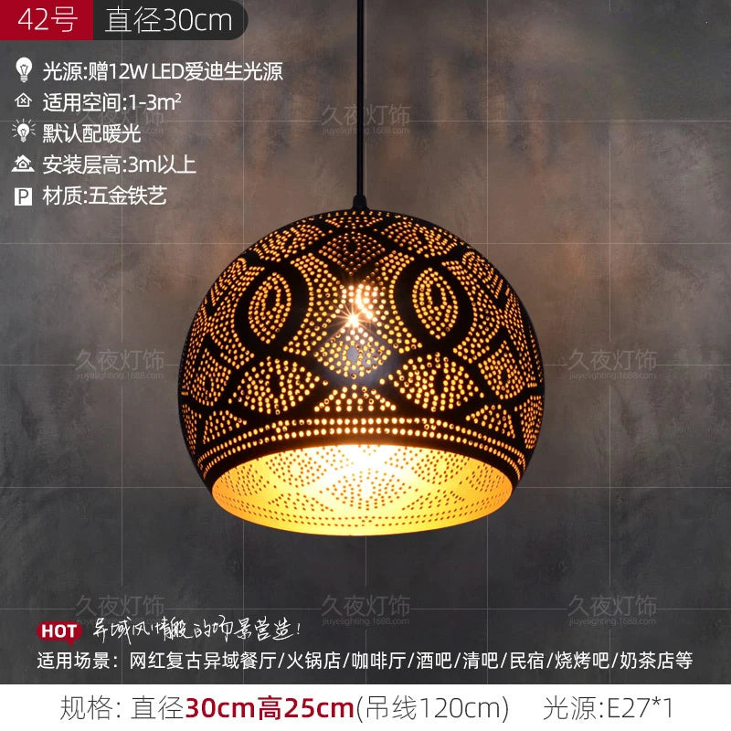 Southeast Asian Pendant Lights Antique Hollow Hanging Light Fixture Thai Arabian Restaurant Bedroom Moroccan Decorative Lamps
