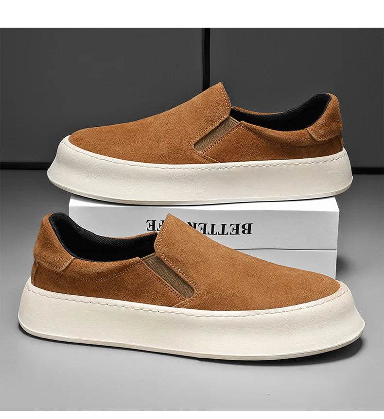 Men's shoes summer 2024 new low-top all-match nubuck leather sneakers lightweight slip-on slip-on shoes fashionable casual shoes - AIAZ