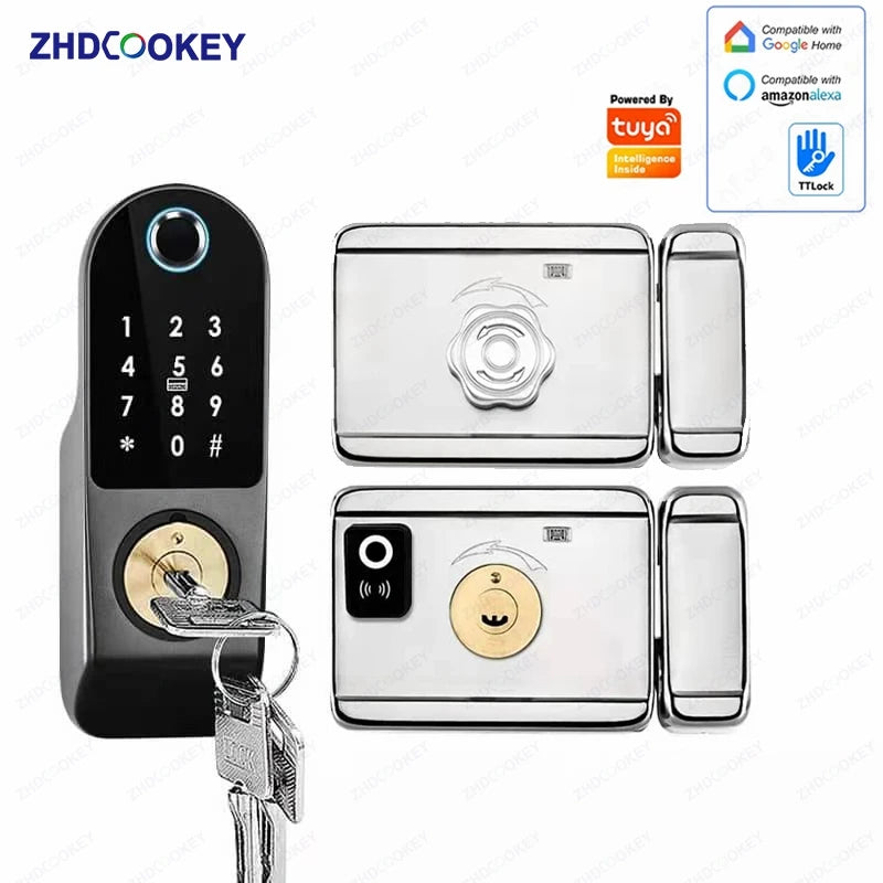 Security Home Gate Door Keys Entry RFID Card Code Password Tuya Wifi TTlock Smart Door Lock Digital Double Side Fingerprint Lock