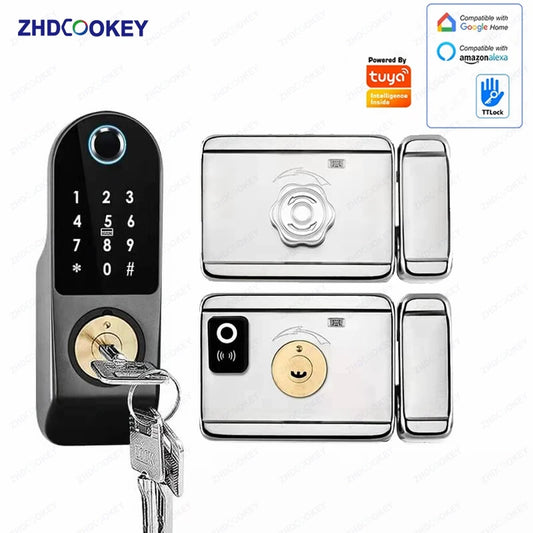 Security Home Gate Door Keys Entry RFID Card Code Password Tuya Wifi TTlock Smart Door Lock Digital Double Side Fingerprint Lock