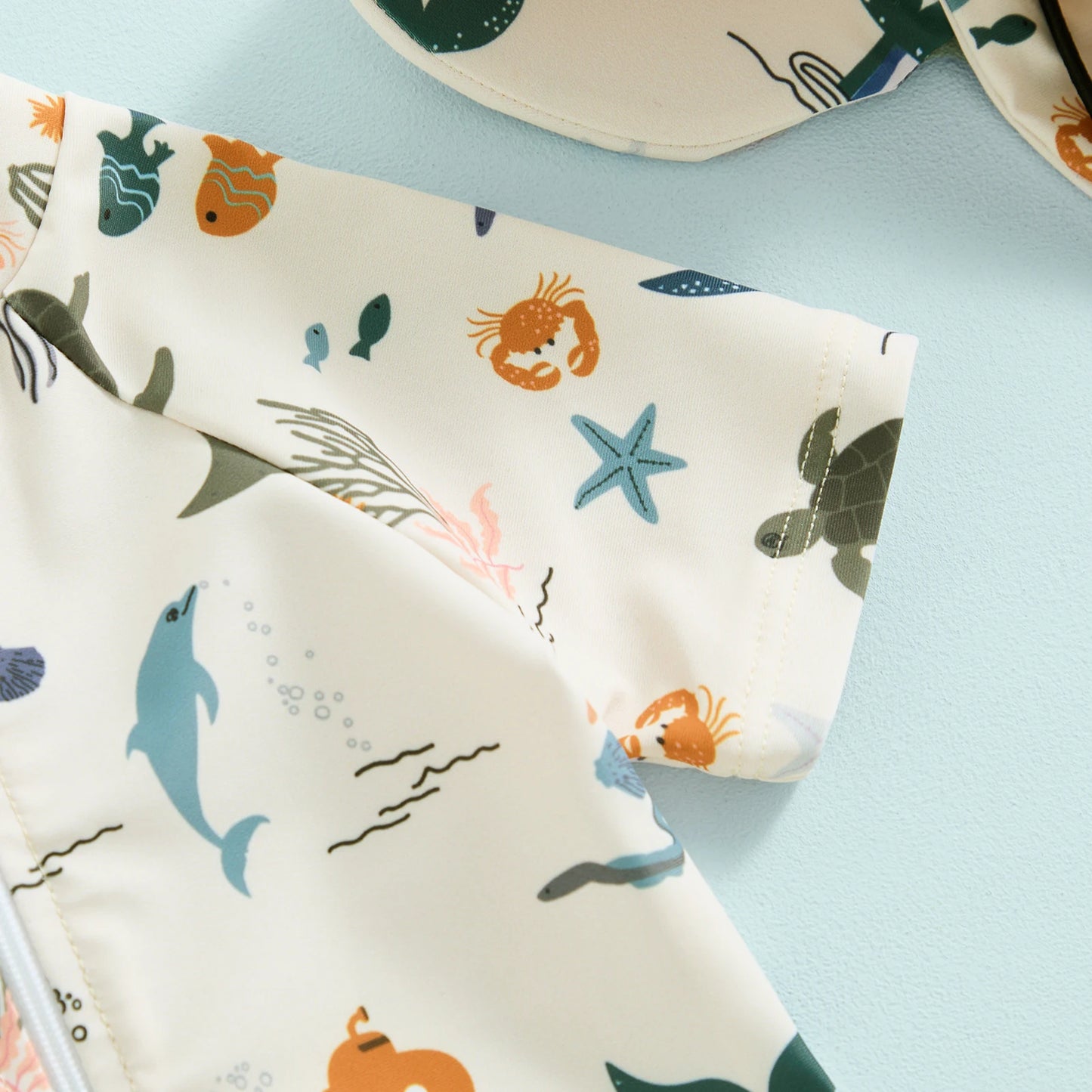 Infant Baby Boys Swimsuit Sun Protection Bathing Suit Toddler Short Sleeve Animal Print Zipper Swimwear + Hat Children Beachwear