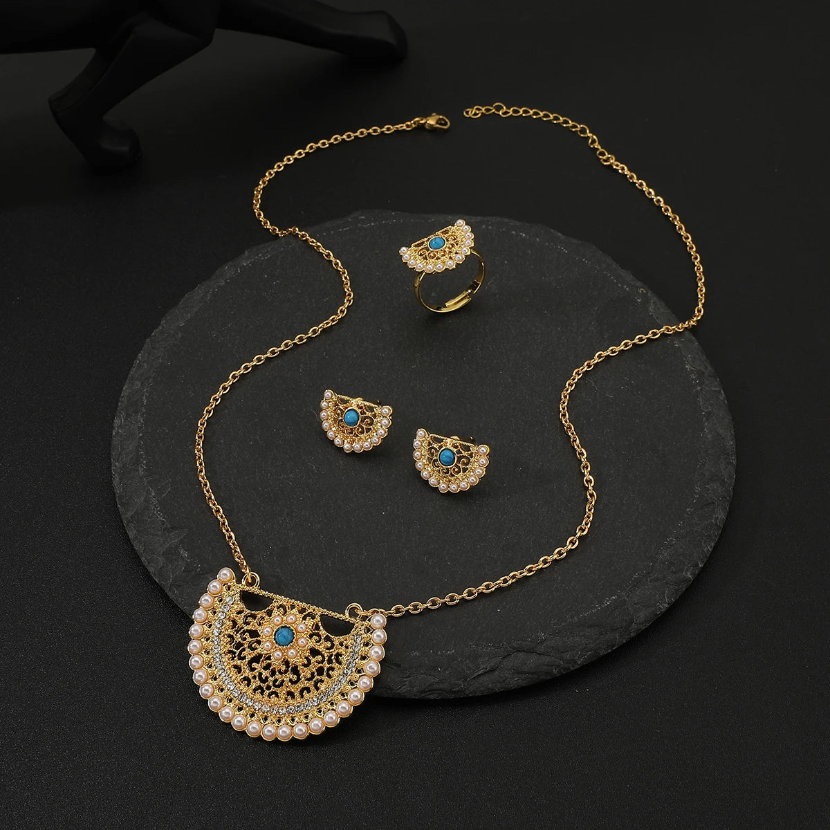 2024 New Unique Design 18k Gold Plated Stainless Steel Necklace earrings ring for women's jewelry set  Wedding Holiday Gifts