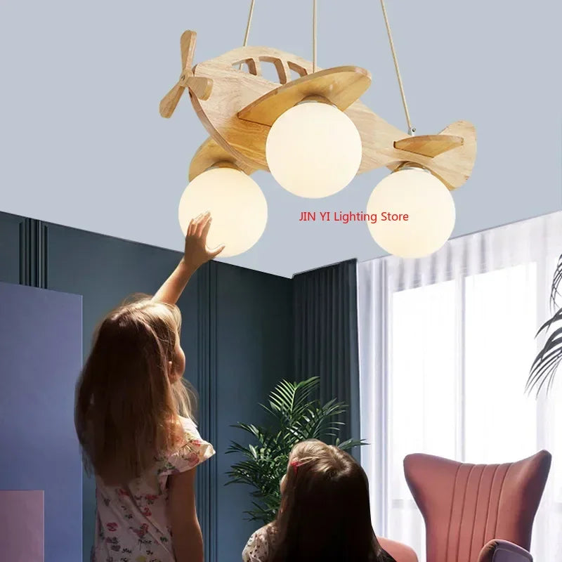Wooden Handmade Aircraft Hanging Pendant Lights For Bedroom Children Room Decor Suspension Lamps Excluding Light Bulbs