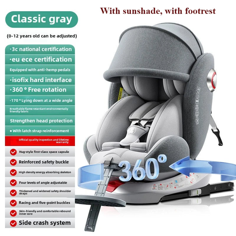 Universal 360° rotation Child Car Safety Seats baby car seat sit chair for 0-12 years old ISOFIX steel interface for newborn