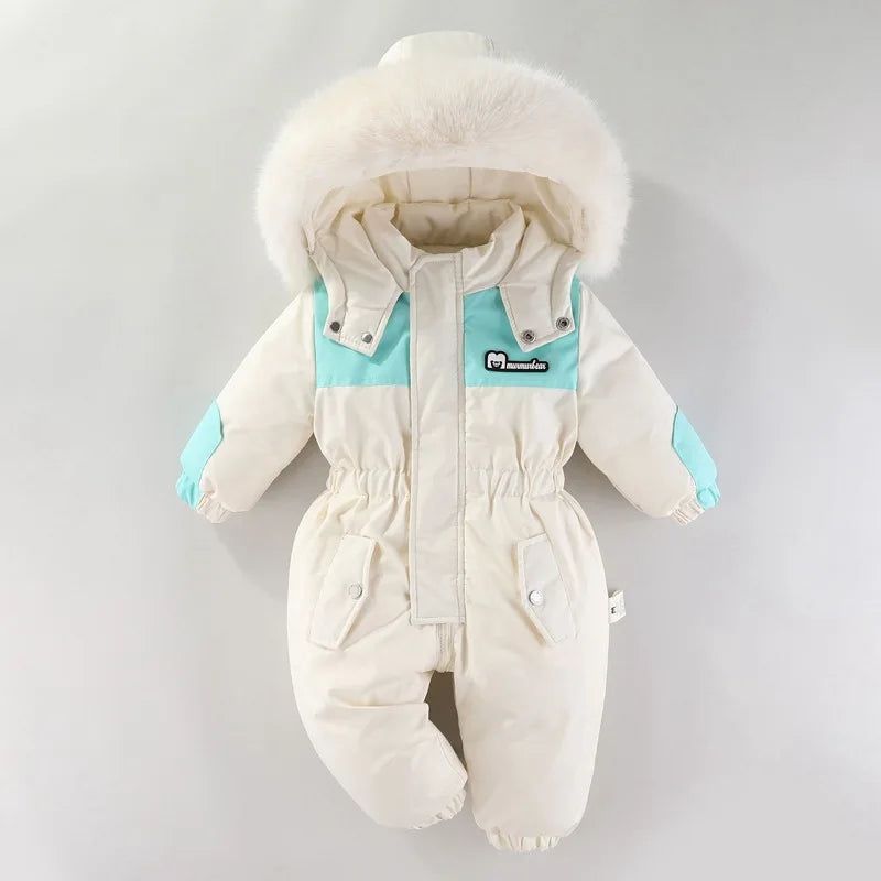 Winter Children Ski Suit Thicken Waterproof Baby Jumpsuit Warm Baby Girl Snow Wear Plus Velvet Infant Clothes Boys Coat 1-5 Year