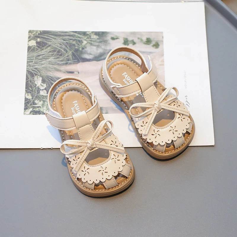 Summer Baby Girls Sandals Cut-Outs Lace Princess Shoes Children Sandals Anti Slip Soft Sole Toddler Kids Beach Shoes Size 21-30