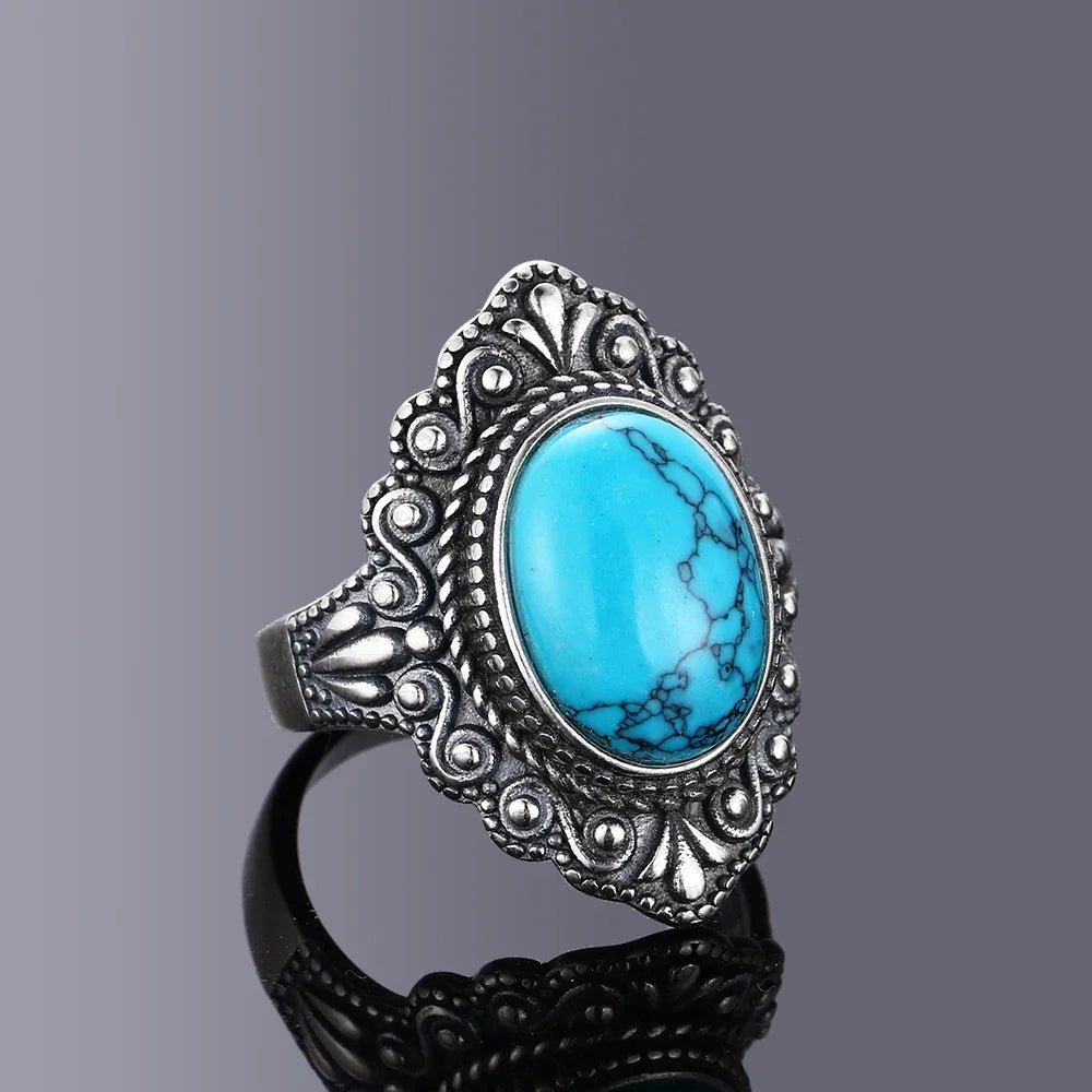 Retro Oval Natural Labradorite Rings for Women Men Silver Ring Finger Ring Retro Gemstone Rings Jewelry Party Gift