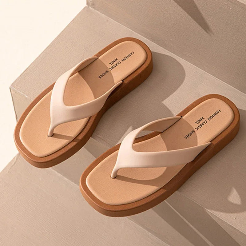 Classic Black/white Mixed Color Platform Flip Flops Women Thick Bottom Thong Slippers High Quality Leather Jandal Sandals Women