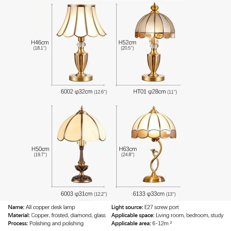 TEMAR Brass Table Lights  Modern European Creative Luxury Glass Copper Desk Lamp For Home Living Room Study Bedroom LED lamp