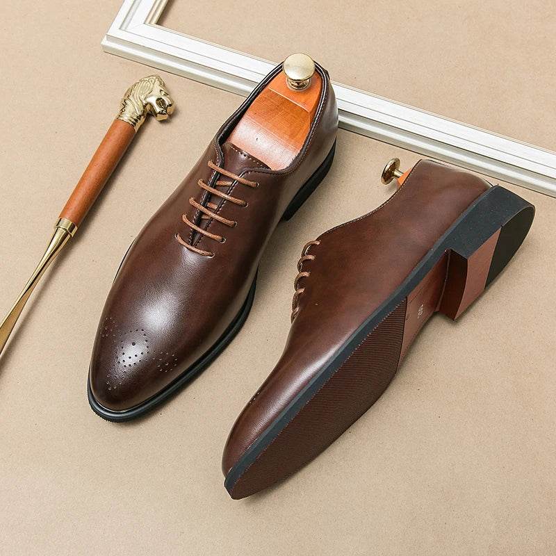 Classic Brand Pointed Banquet Dress Shoes Brown High-end Men's Business Shoes Men's Commuting Daily Casual Shoes Flat Bottomed - AIAZ