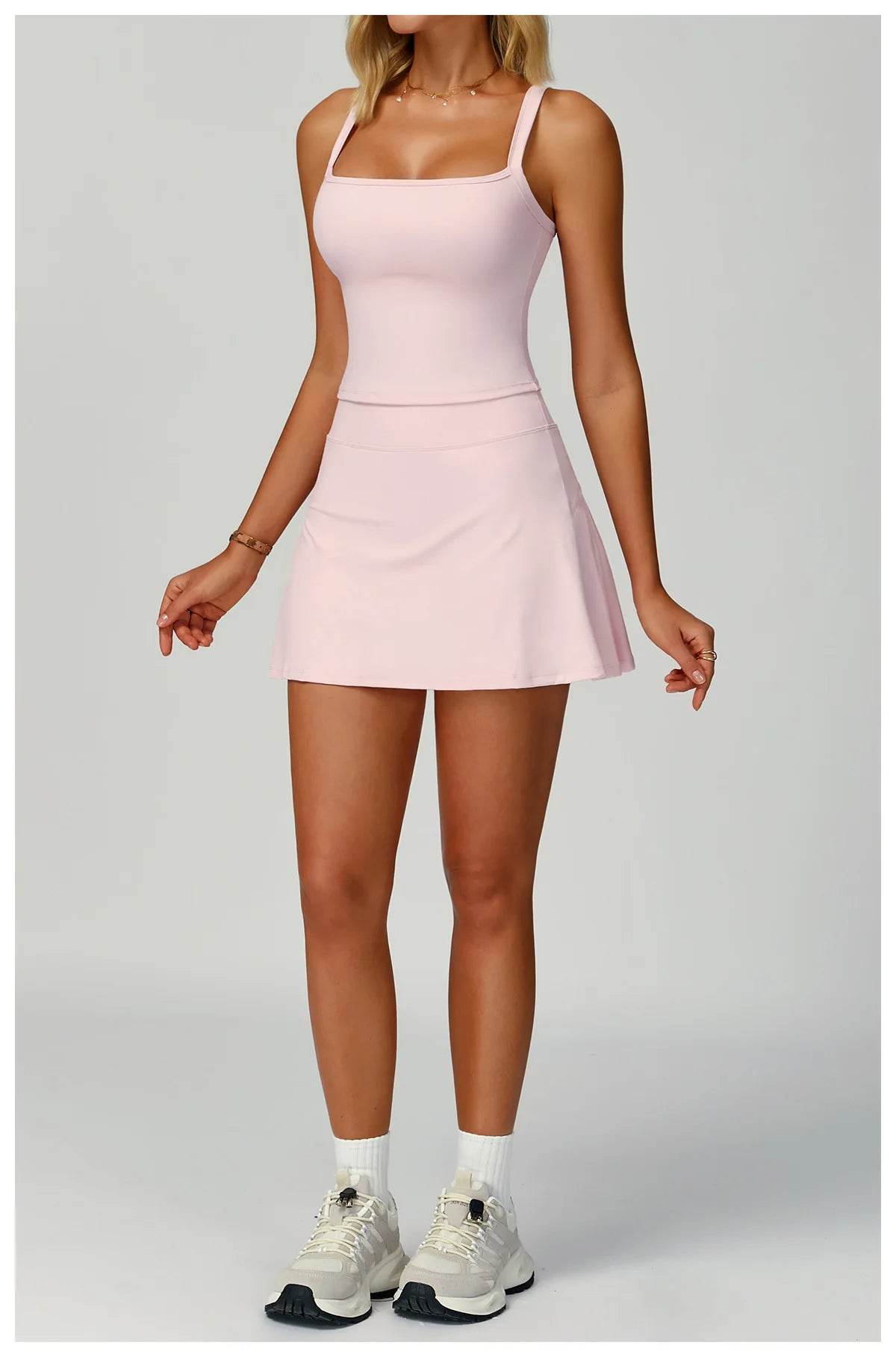 Tennis Top and Skirt Set Women Summer Sport Active Wear Badminton Golf Wear Yoga Outdoor Running Suit Black White Pink Skort - AIAZ