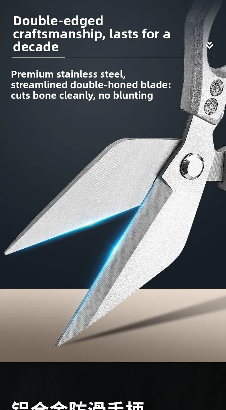 1pc Heavy-Duty Kitchen Scissors Stainless Steel Multi-Purpose Shears for Meat and Roast Cutting Household Cooking Food Scissors