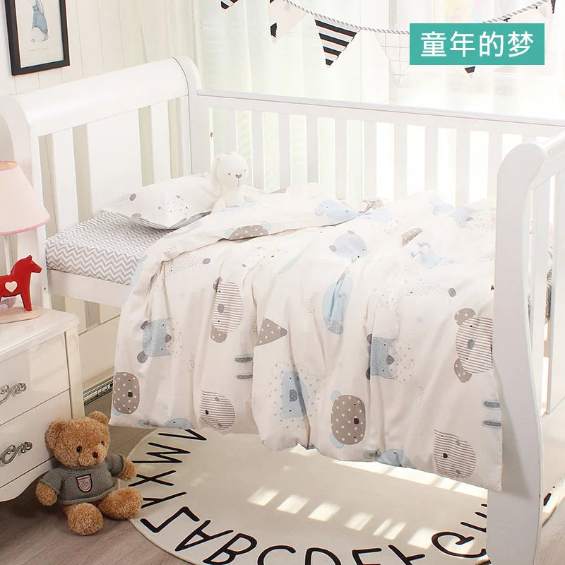3Pcs Set Newborn Baby Cot Sheet Duvet Cover Case Pillowcase Cotton Cartoon Print Crib Flat Bed Sheet Infant Toddlers Beddings
