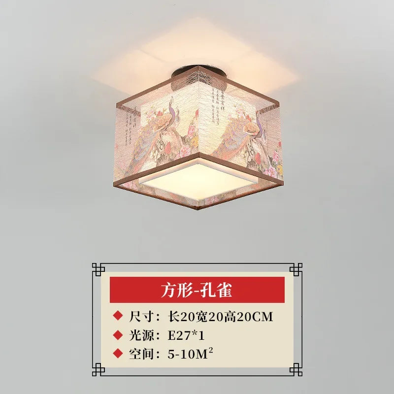 New Chinese Chandelier Lustre Ceiling Lamp Simple Corridor Chinese Painting Ceiling Lights Creative Suspendu Lotus Led Lighting