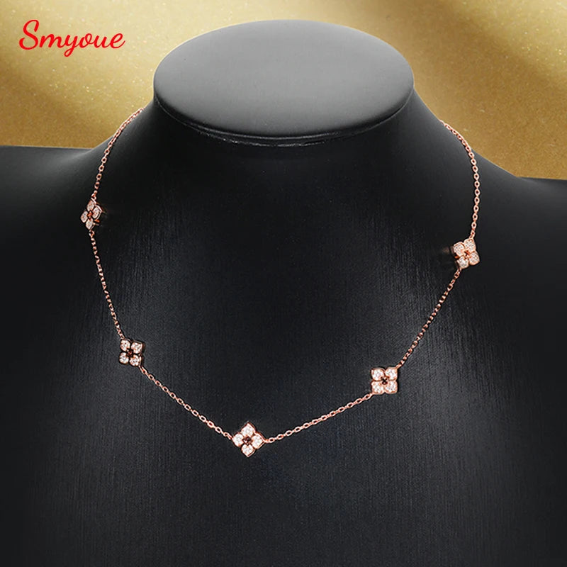 Smyoue 18k Plated Flower Moissanite Choker Necklace for Women Girls Neck Chain Sparkling 925 Sterling Silver Jewelry Pendant