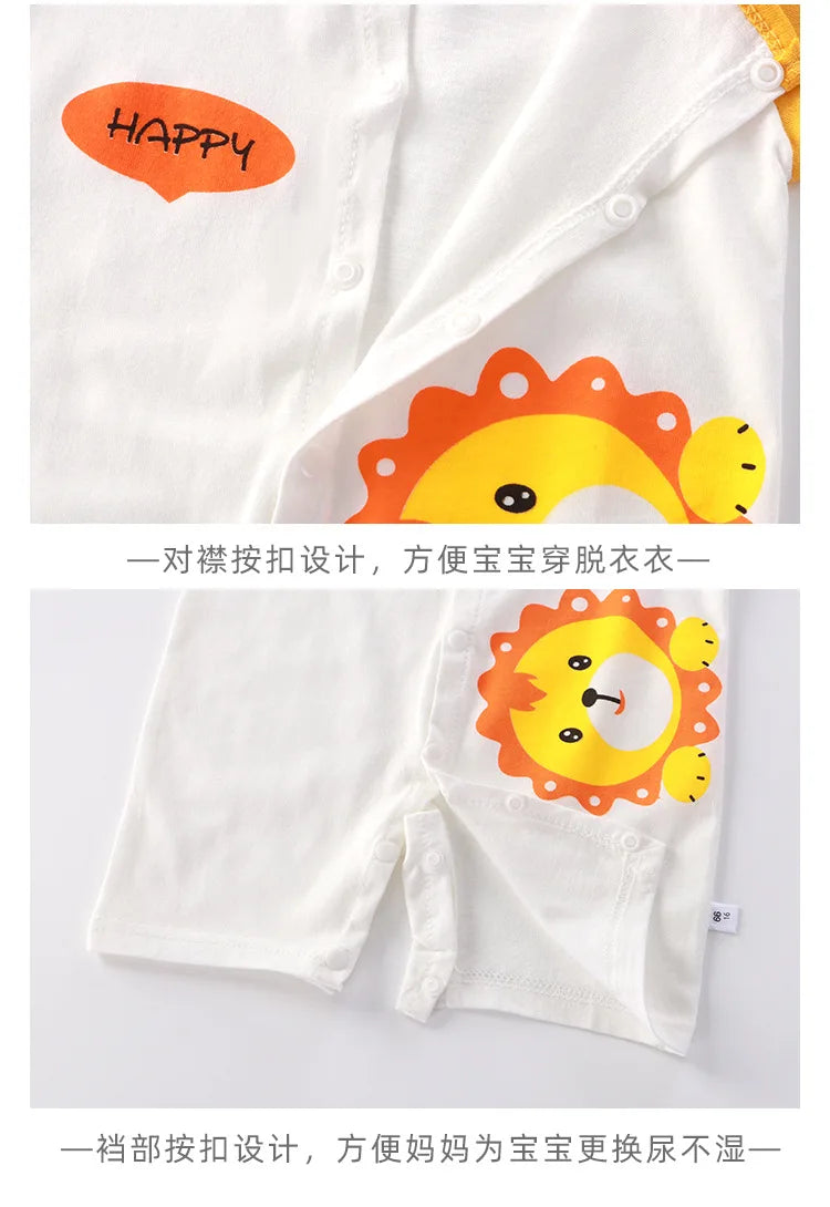 Newborn Clothes Cute Cartoon Dinosaur Tiger Shark Lion Print Strap Comfortable Summer Boys Girl 0-18 Short Sleeved Baby Jumpsuit