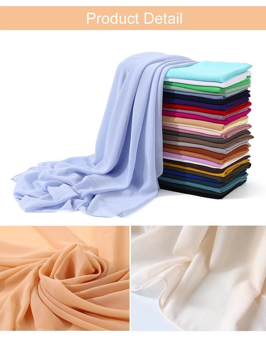 Muslim Chiffon Hijab Scarf Women Long Solid Color Head Wrap For Women Hijabs Scarves Ladies Muslim Veil Jersey Hijabs - AIAZ
