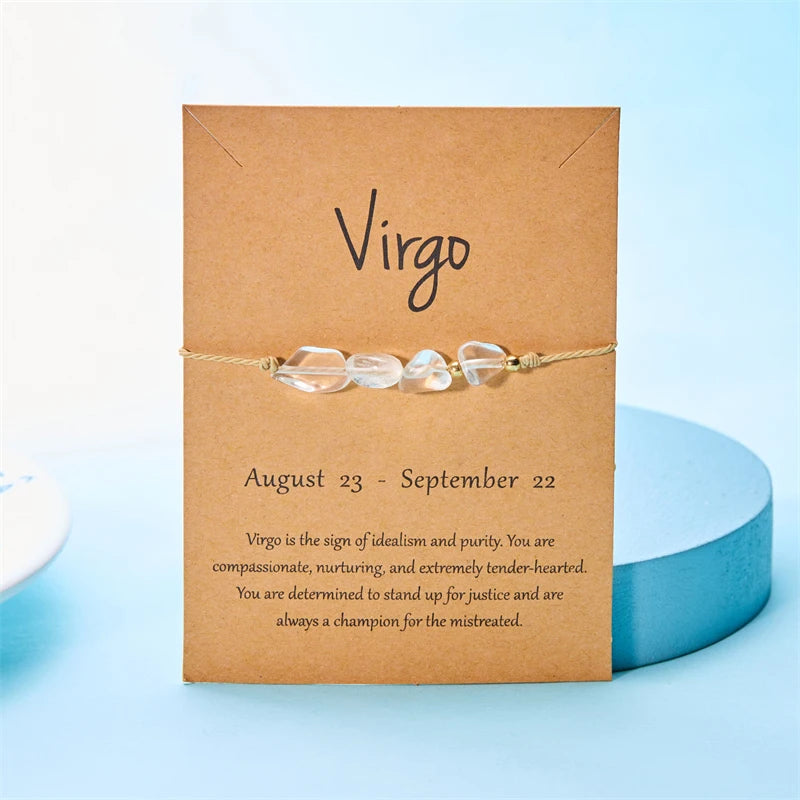 12 Zodiac Signs Woven Card Paper Bracelet for Women Men Minimalist Natural Stone Handmade  Braided Bracelet Friendship Jewelry