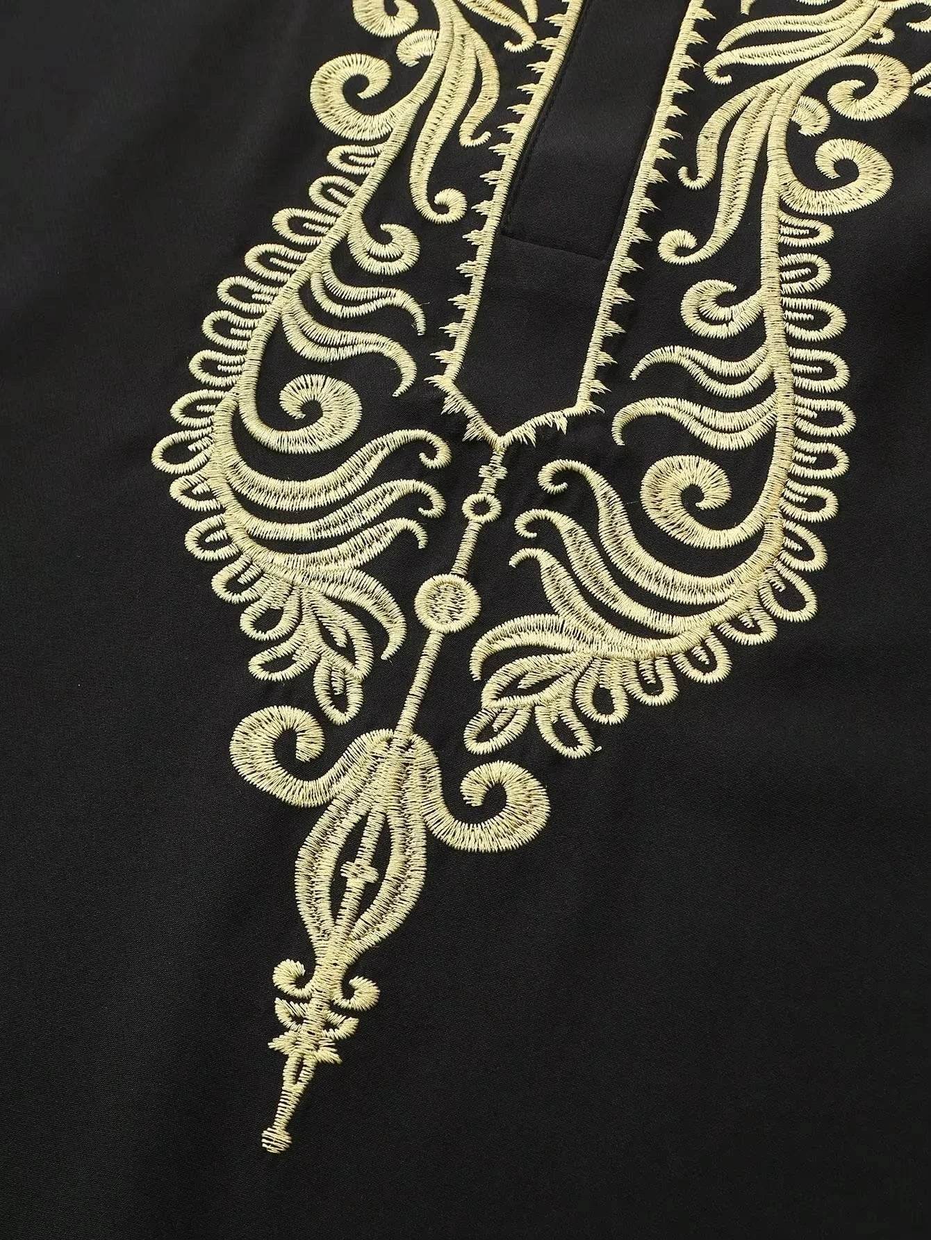 Muslim traditional men's robe, elegant and luxurious embroidered robe, casual festival Islamic men's robe - AIAZ