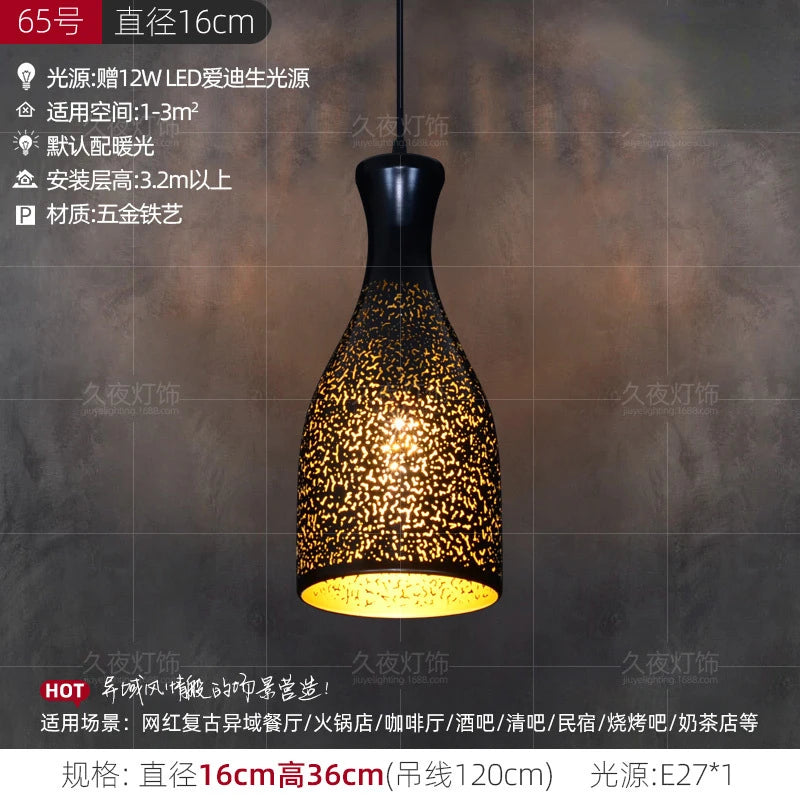 Southeast Asian Pendant Lights Antique Hollow Hanging Light Fixture Thai Arabian Restaurant Bedroom Moroccan Decorative Lamps