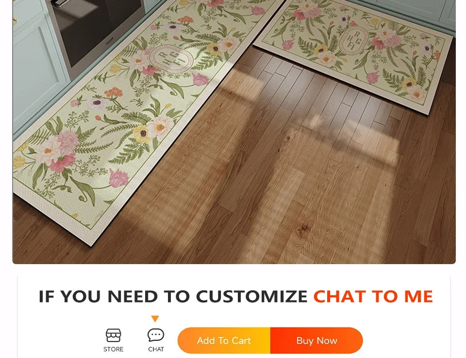 Kitchen Floor Mat Pvc Leather Waterproof Carpet Oil-proof Floral Rug Home Decoration Long Foot Mats Alfombra De Cocina 주방매트