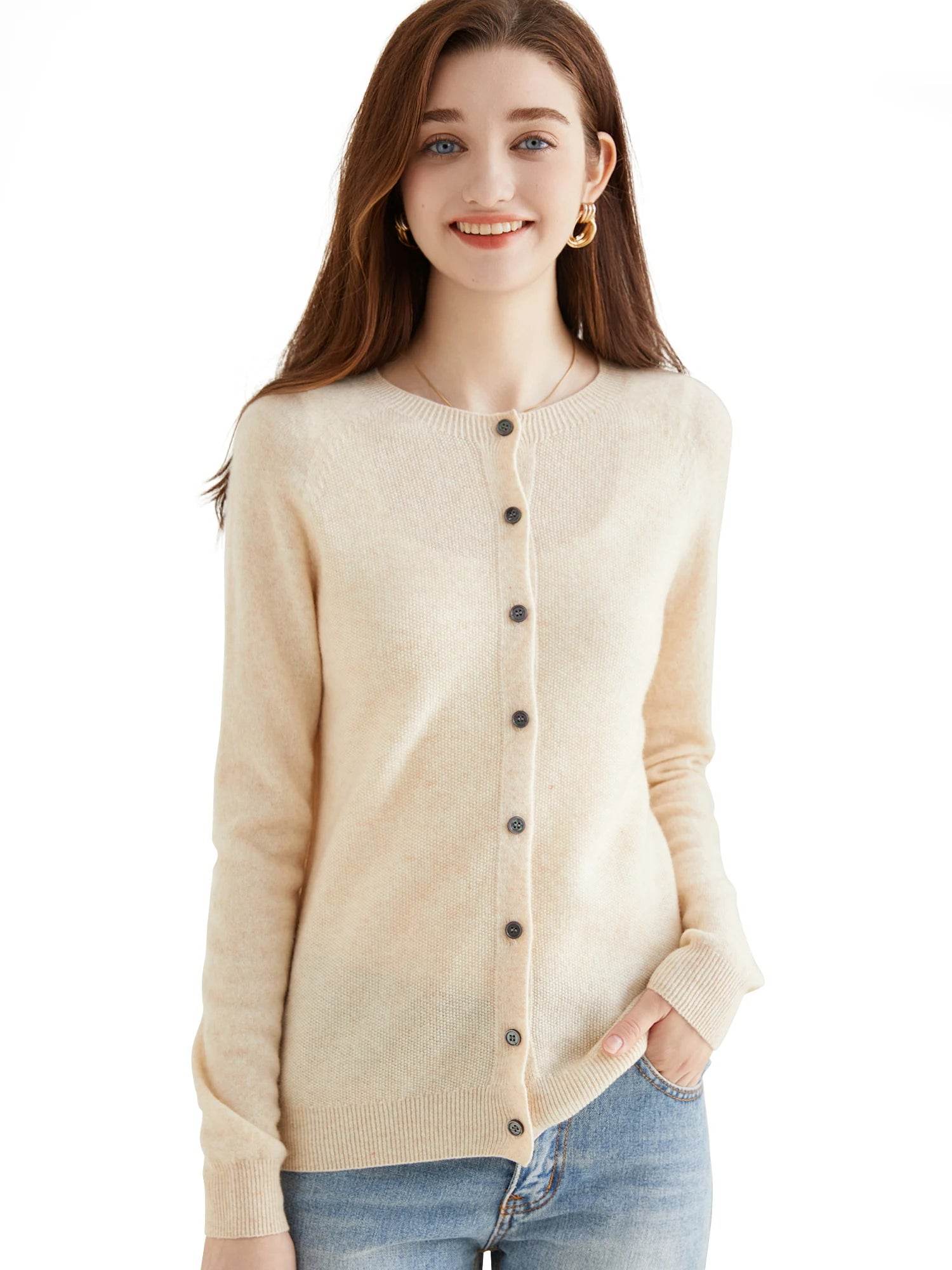Knit Cardigan for Women Sweater Woman Long Sleeve Top 100% Wool Cardigans Sweaters Vintage Coat Knitwears Jacket Female Clothing - AIAZ